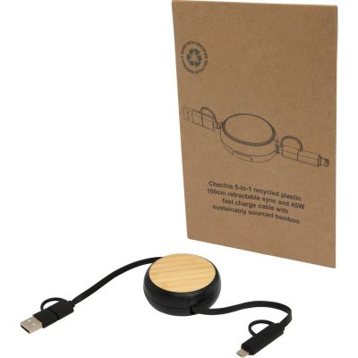 CHECHIA 5-IN-1 RECYCLED PLASTIC 100 CM RETRACTABLE DATA SYNC AND 45W FAST CHARGE CABLE - Image 2