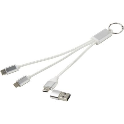Metal 4-in-1 recycled aluminium charging cable with keychain - Image 2