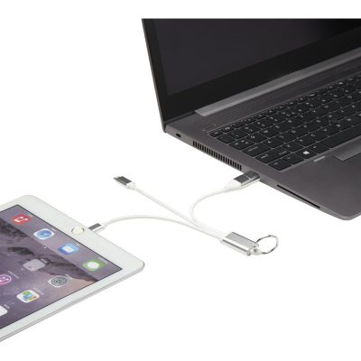 Metal 4-in-1 recycled aluminium charging cable with keychain - Image 3