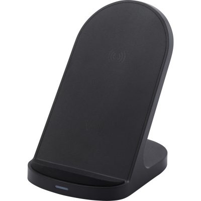 Loop 15W dual coil RCS recycled plastic wireless charging stand - Solid black