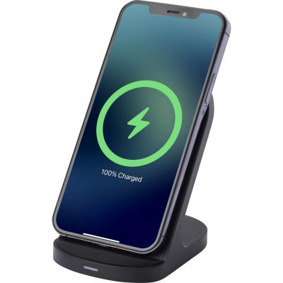 Loop 15W dual coil RCS recycled plastic wireless charging stand - Solid black - Image 2