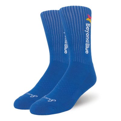blue custom printed sports crew socks.