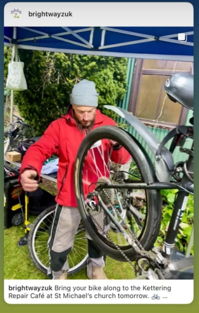 Bike mechanic fixing bike. bike on stand.